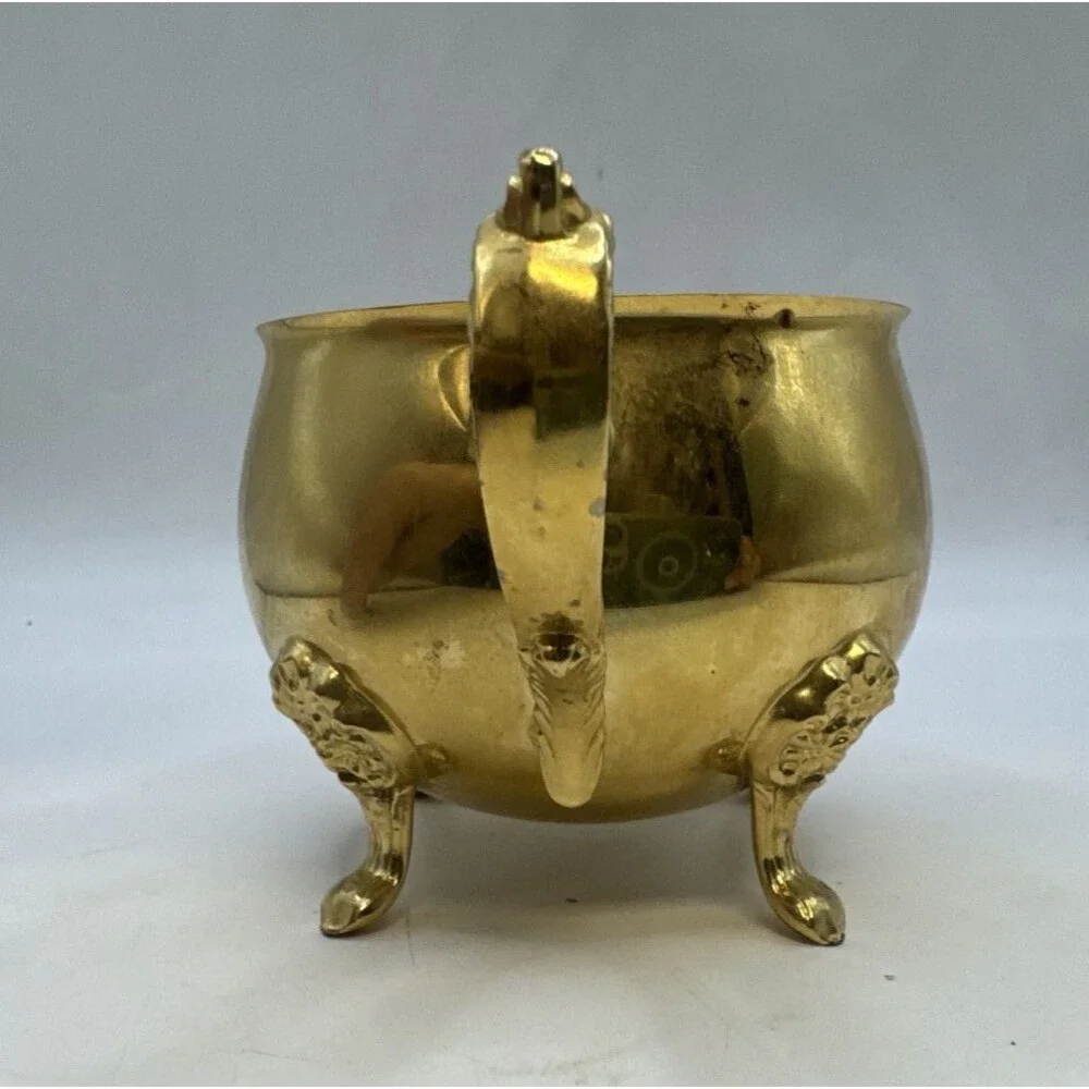 Vintage Footed Brass Metal Footed Creamer & Sugar Bowl   Set